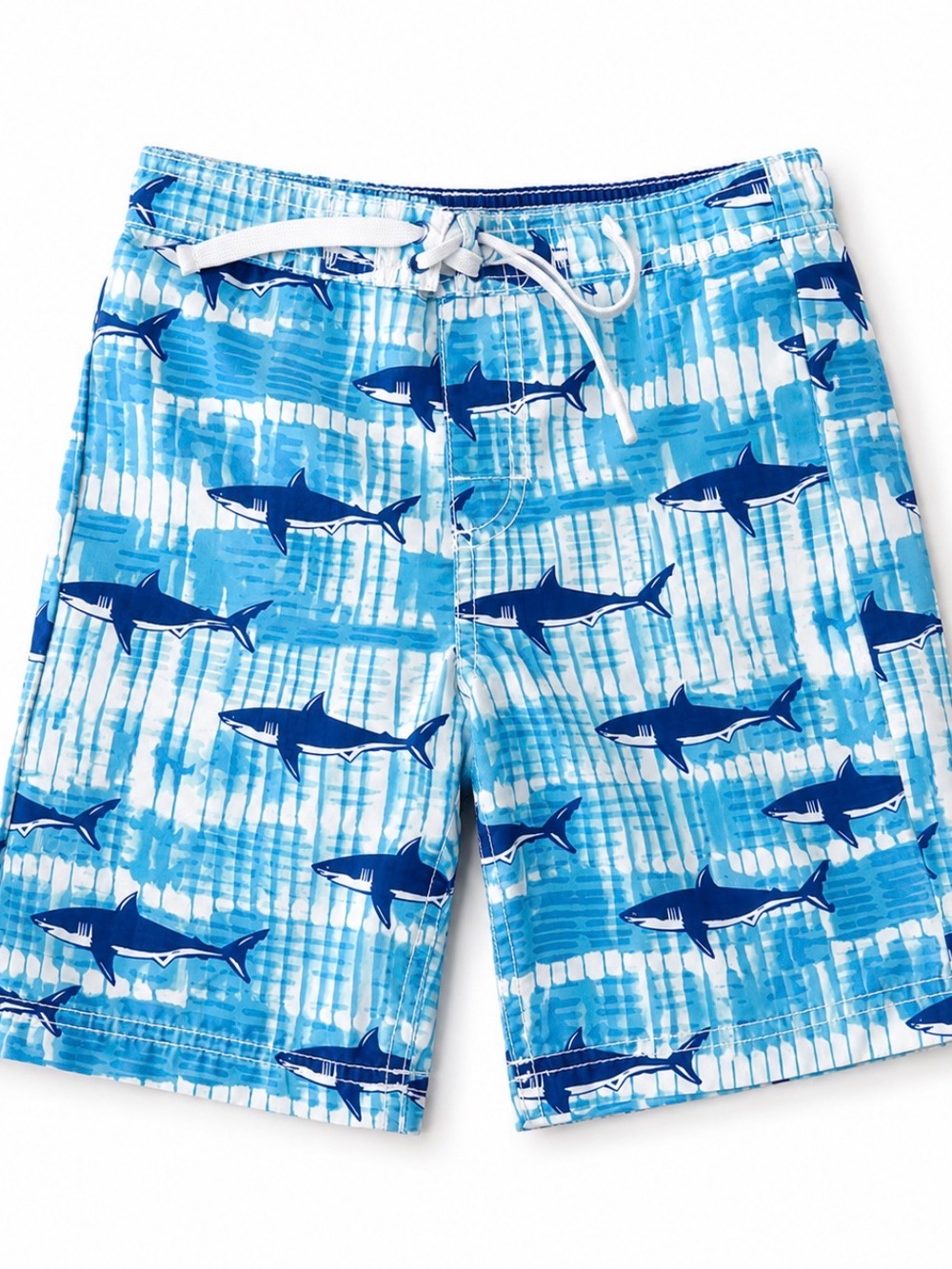 Tommy Bahama Blue Shark-Pattern Boys Swim Trunks with White Drawstring